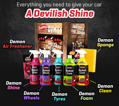 CarPlan Demon 7pc Car Care Gift Pack - Includes Demon Shine, Wheels, Foam, Tyres & More