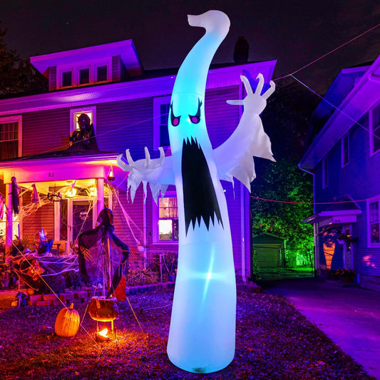 GOOSH 12 FT Halloween Inflatables Ghost Outdoor Decorations Blow Up Yard Giant Scary Red Eye Ghost with Built-in Colorful LEDs for Garden Lawn Indoor Party Decor
