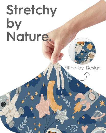 Graco Pack and Play Sheets Fitted, TotBasic Ultra Soft Mini Crib Sheets Boy, Neutral Pack N Play Mattress Sheets Hypoallergenic and Soothing, Premium Jersey Playrad Sheets, 2 Pack (Dino Space)