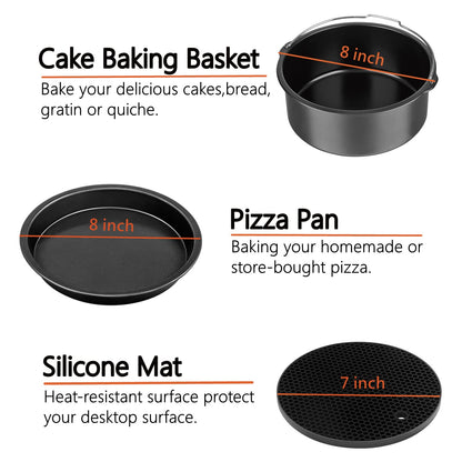 18 PCS Air Fryer Accessories, 8 Inch XL Deep Fryer Accessories Compatible with Gowise USA Phillips Ninjia Cosori Cozyna Air Fryer, Fit 3.6QT- 6.8QT Air Fryer with Cake Pan, Pizza Pan, Air Fryer Liner