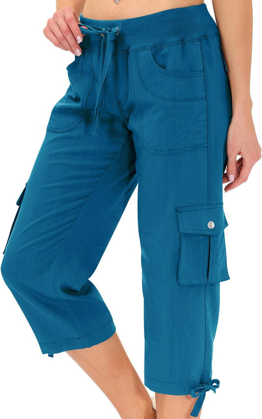 MoFiz Capri Pants for Women Cargo Hiking Pants Lightweight Women's Capris Summer Casual Travel Blue 3XL