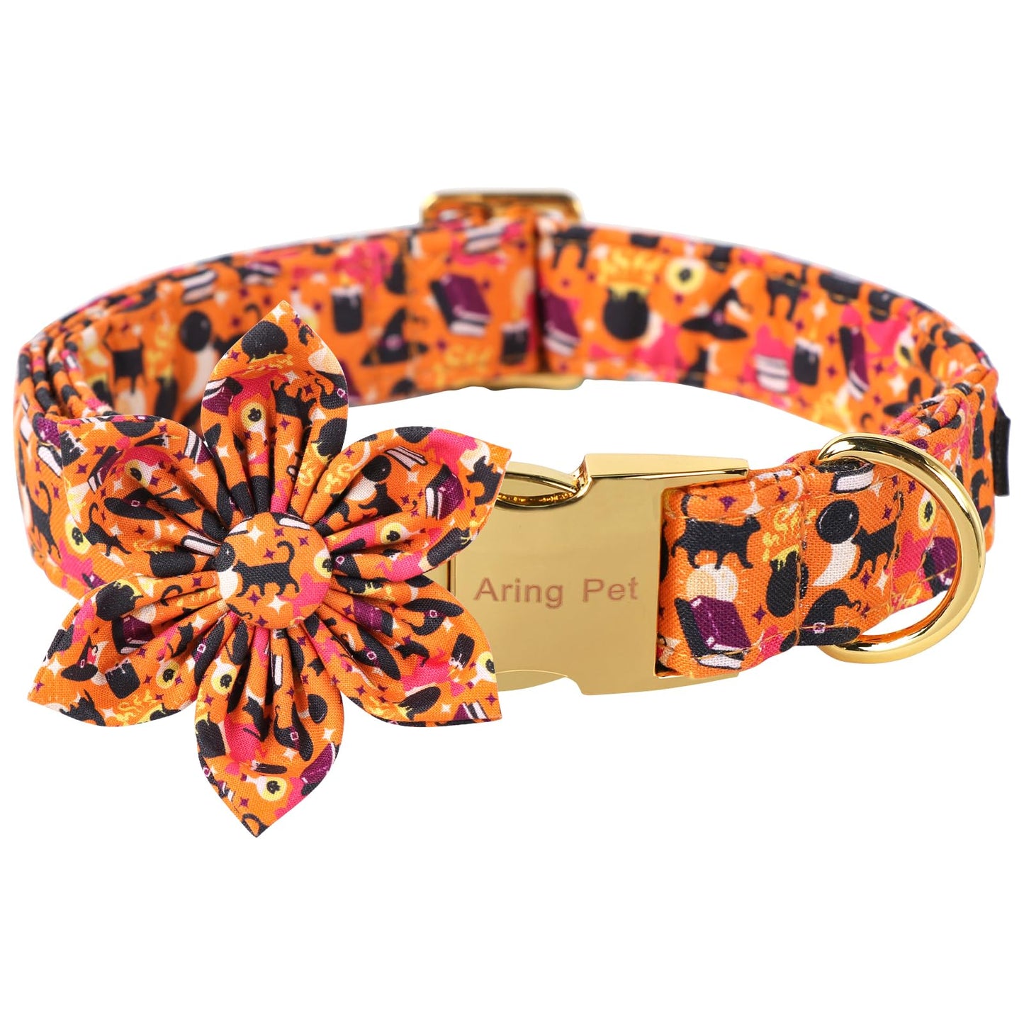 ARING PET Halloween Dog Collars with Detachable Flower, Cat Hat Pet Collar with Metal Buckle for Puppy Small Medium Large Boy Girl Dog-S