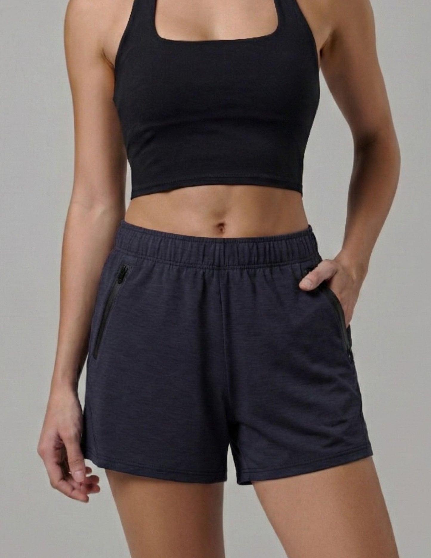 Liberty Imports 1 or 5 Pack Womens Lounge Workout Shorts with Zipper Pockets 5" Inseam Lightweight Athletic Casual Shorts (Navy, Medium)