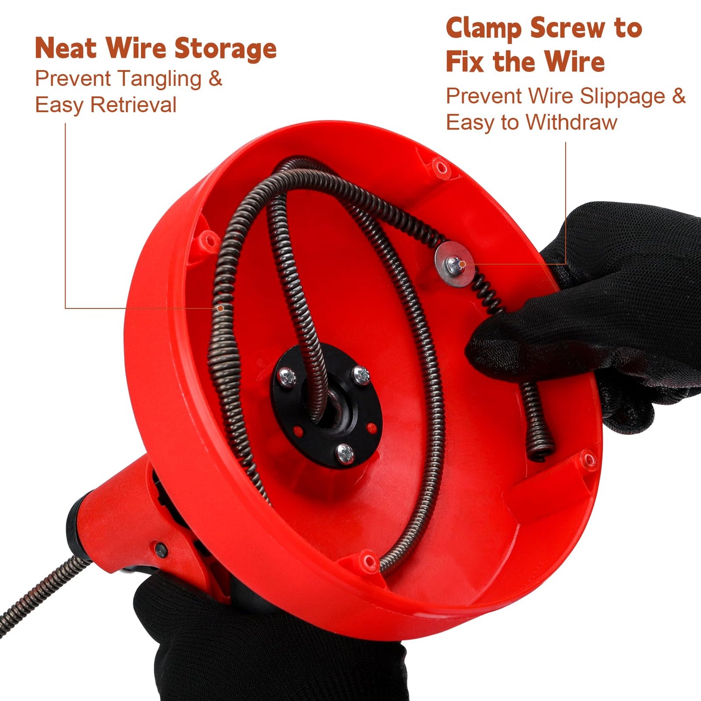35 FT Double Mode Drain Snake Tools, 11-in-1 Drain Auger for Sink and Drain Unblocking, Plumbing Snake for Kitchen, Bathrom and Shower Sink, Snake for Real DYIs (Red)