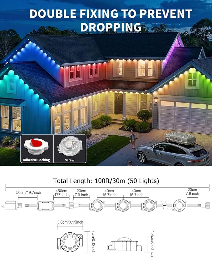 100ft Permanent Outdoor Lights for House, 2025 Smart RGB LED Outside Lights with Remote Control, IP67 Waterproof Eternity Eaves Lighting for Christmas, Halloween, Holiday, Party, Daily