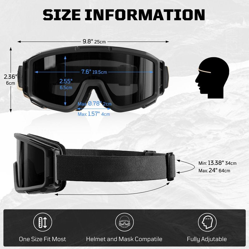 1TG Tactical Airsoft Goggles Anti Fog, Tactical Safety Glasses Eyewear with 3 Impact Lenses for Shooting Paintball Ski Riding