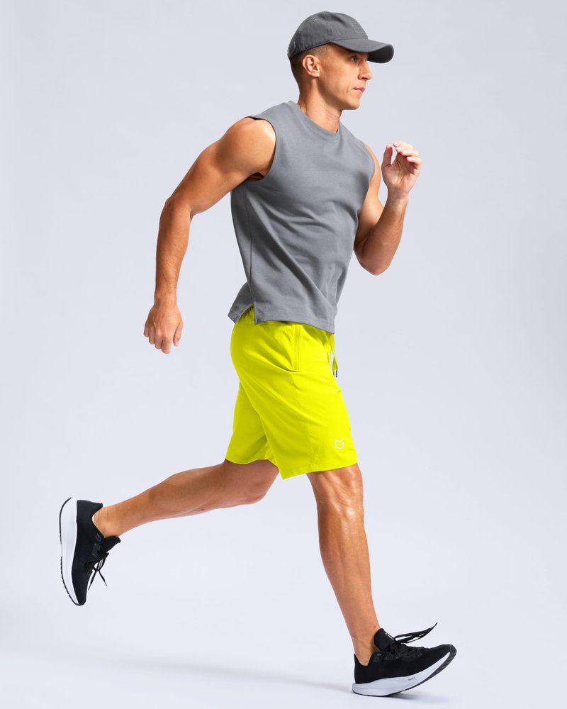 G Gradual Men's Athletic Running Shorts with Zipper Pockets Quick Dry 7"/ 5"/ 9" Workout Gym Shorts for Basketball Hiking(Fluorescent Yellow,9M)