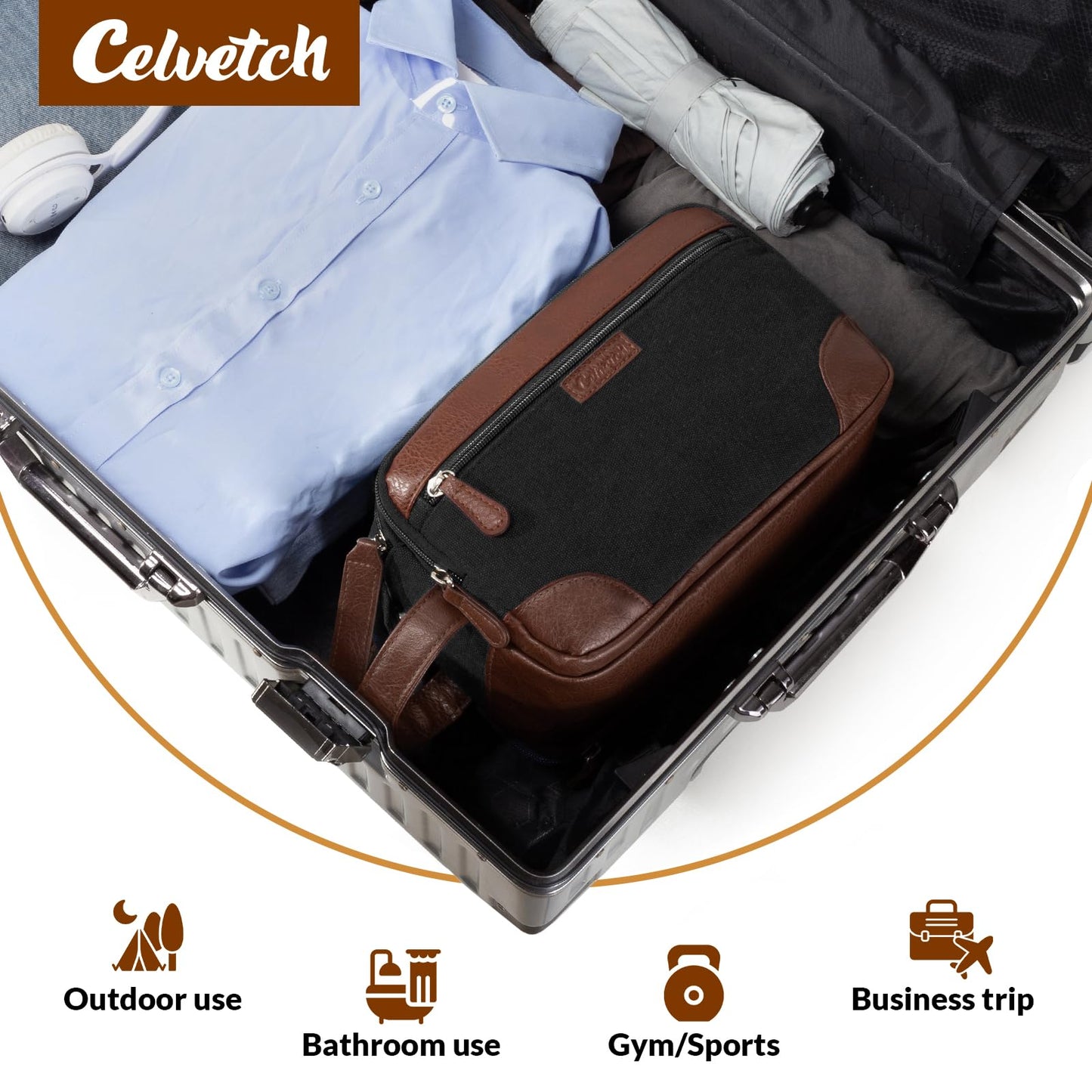 Celvetch Travel Toiletry Bag for Men - Canvas Toiletries Bag with Multiple Pockets Large Hanging Dopp Kit Travel Bag for Toiletries Essentials Accessories - Black