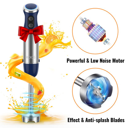 KOIOS 5-in-1 Hand Immersion Blender, 1000W 12 Speed Handheld Blender Stick with Copper Motor Stainless Steel Blade, 600ml Mixing Beaker,500ml Food Processor, Whisk, Milk Frother, Non-BPA, Red