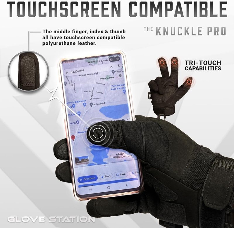 Touchscreen Utility Gloves for Men - Hard Knuckle Protection for Motorcycle, Airsoft & Outdoor Work | Black, Large