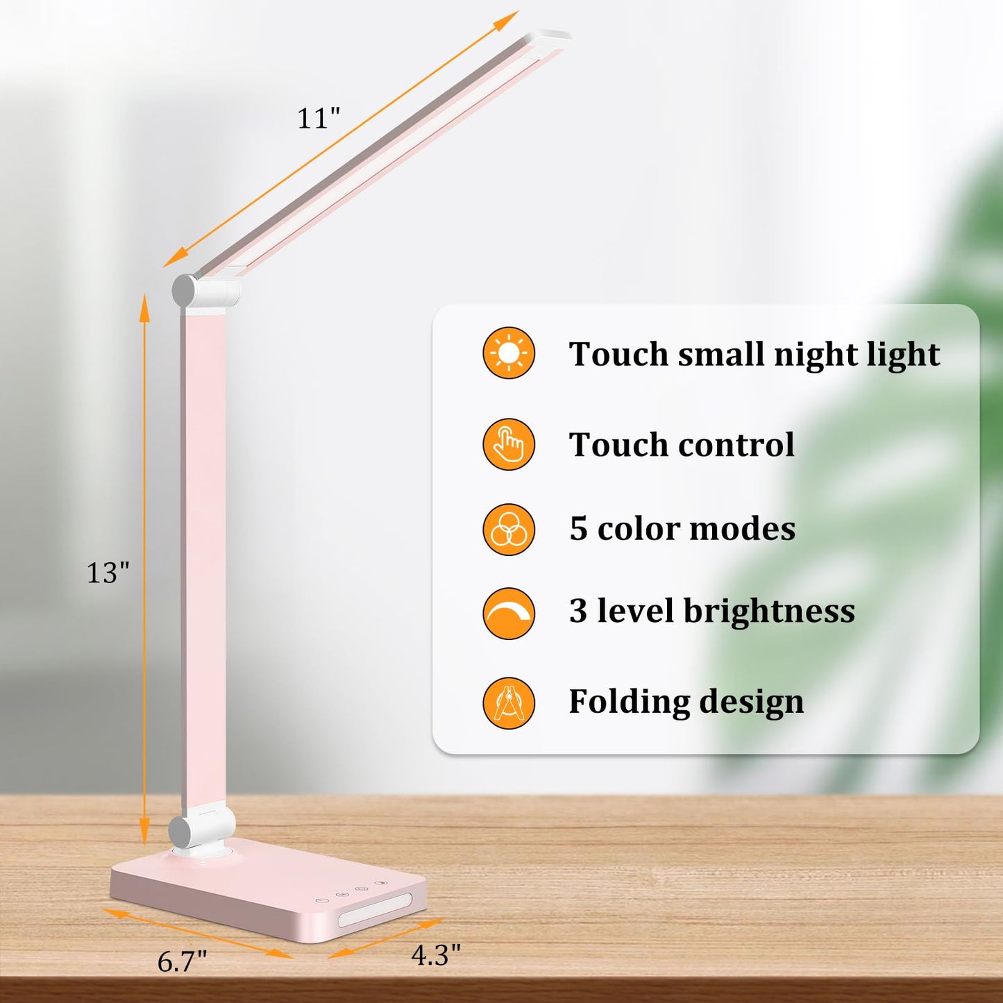LED Desk Lamp with USB Ports,Touch Desk Lamps for Home Office with 5 Color Modes,3 Brightness Desk Light with Small Night Light,Reading Lamp Table Lamp for Bedroom Bedside Study Black （with adapter）