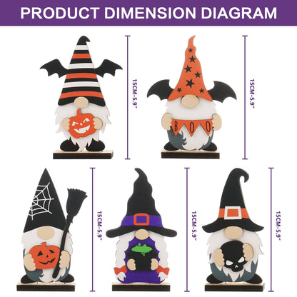 SY Super Bang 5pcs Halloween Wooden Decorations, Halloween Tabletop Centerpiece Gnome Decoration, for Home Indoor Holiday Party Decor Supplies.