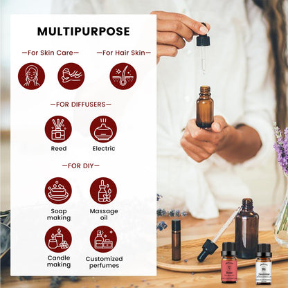 yethious Rose Essential Oil Jasmine Essential Oil for Diffuser, Hair, Skin, Body, Face, Perfume, Soap, Candle Making Rose Fragrance Oil Set Jasmine Oil Organic 2 X 10ML