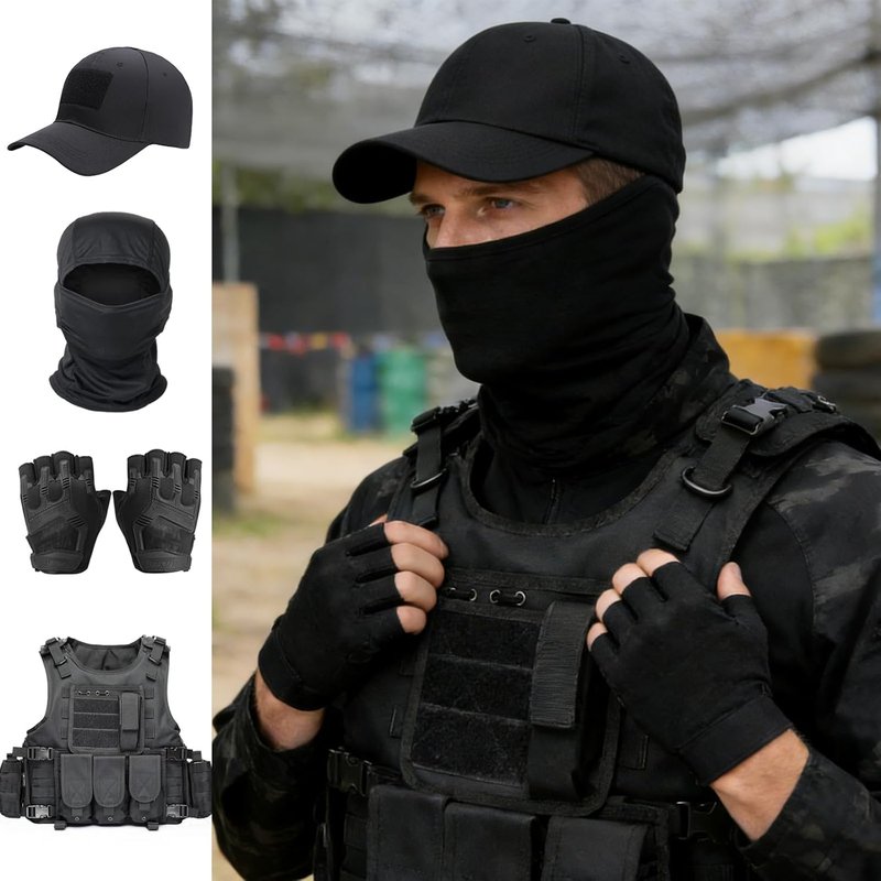 Tactical Vest for Men - Black Molle Airsoft Gear with Cap | Durable & Lightweight