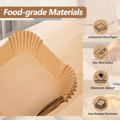 Air Fryer Disposable Paper Liner, 100PCS Food Grade Parchment Liners for Ninja DZ201,Ninja Foodi Dual Air Fryer Accessories Baking Paper (9 * 6, Natural)
