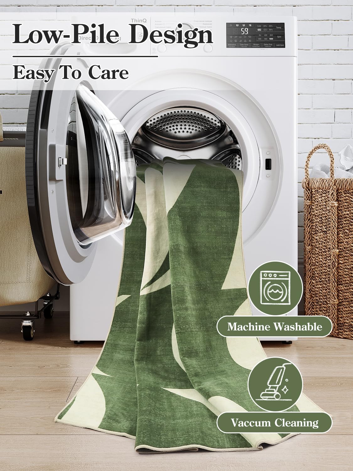 Lahome Abstract 5x7 Rug,Low-Pile Soft Green Rugs for Living Room,Retro Swirl Indoor Floor Carpet Washable for Dining Room Office Bedroom Entryway Non-Slip (5x7ft,Sage Green)