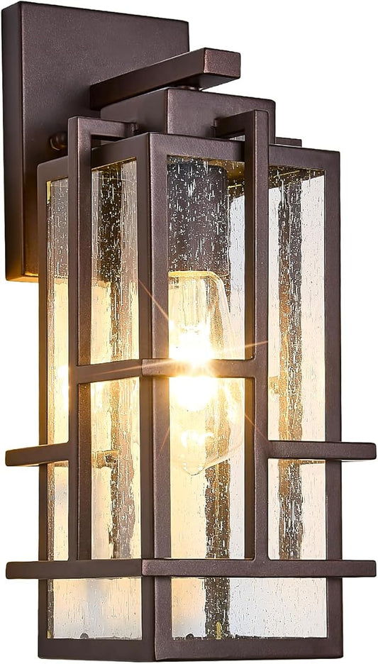 Outdoor Wall Light Fixture with Seeded Tempered Glass, Waterproof Outside Wall Coach Lantern with E26 Sockets, Brown Large Porch Sconces Lamp for House, Patio, Garage