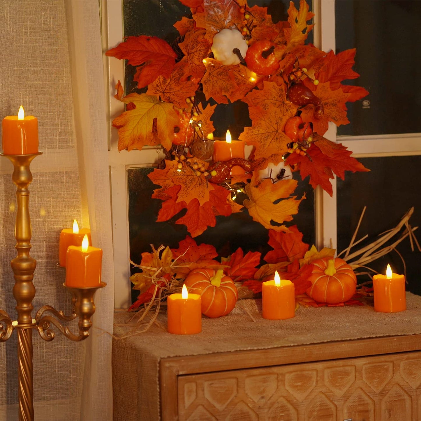 Homemory 2" x 2" Orange Flameless Votive Candles with Timer, Realistic Battery Operated Candles, 6Pack Black Wick Fall Candle for Pumpkin Lanterns, Halloween Decorations