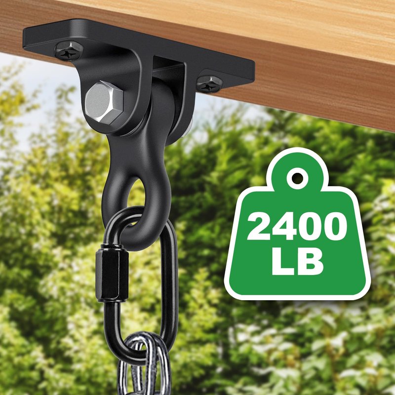 SELEWARE Heavy Duty Black Swing Hangers, 2400LB Capacity One-Piece Cast Iron Porch Swing Hangers Kit with Screws for Wooden Sets Porch Patio Playground Yoga Hammock Chair Indoor & Outdoor Use, 2 Pack