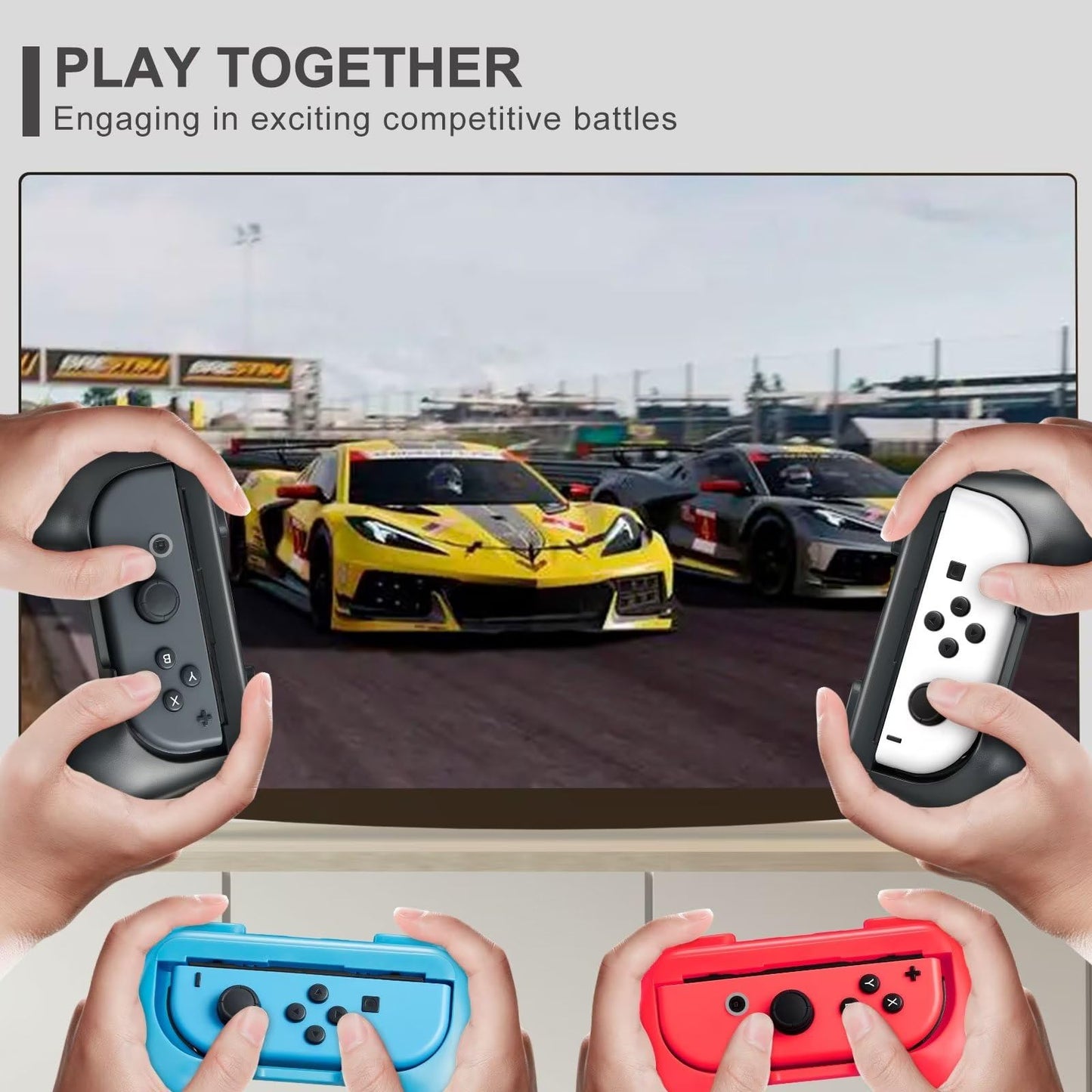 Gepicest Switch Accessories Grip Holder for Joycon Controller Compatible with Switch Handheld Remote, Kit Set Grips Holder for Dual Joycon Remote Controller Black Red Blue 4 Packs