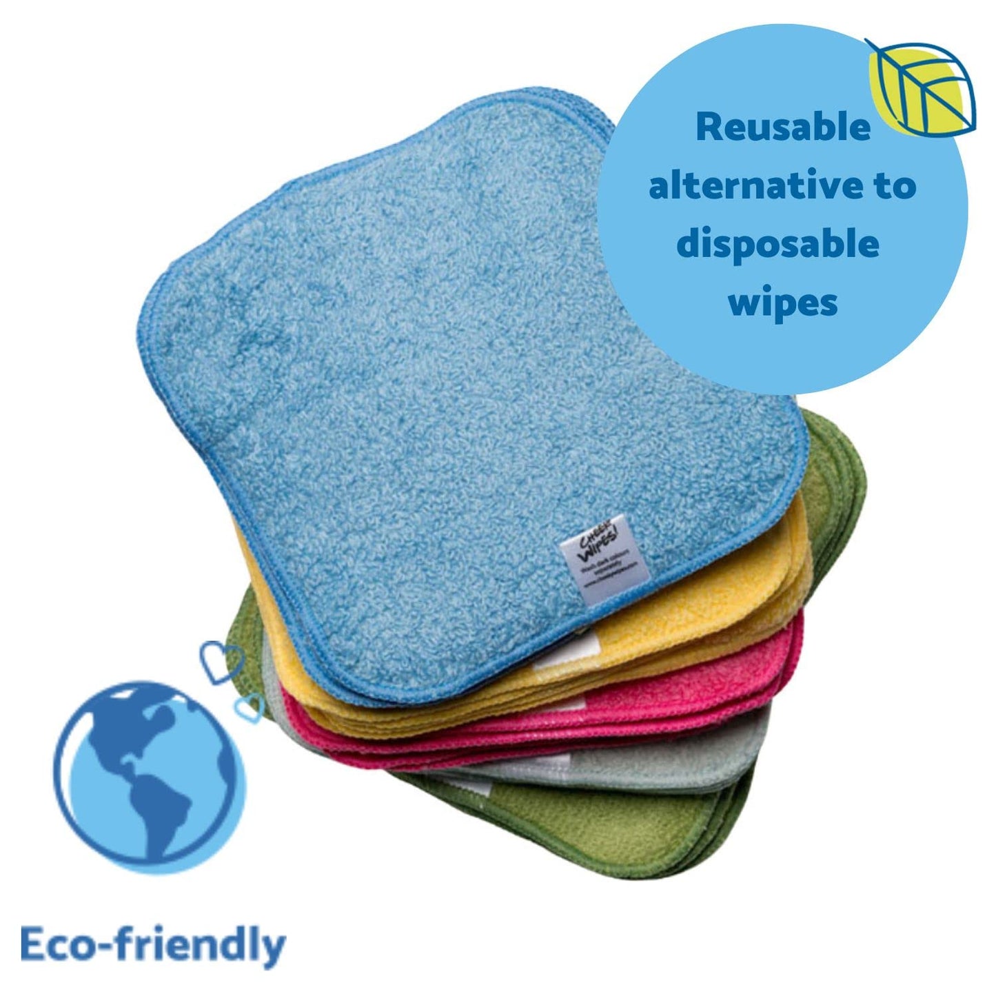 Cheeky Wipes - 25 Washable RAINBOW Cotton Terry Cloth Wipes, 15x15cm Reusable Towelling Wipes, Extra Soft & Perfect for Cleansing Baby's Hands and Face | Eco Friendly