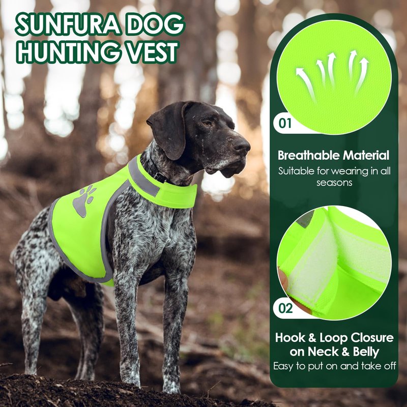 SUNFURA Dog Reflective Safety Vest, High Visibility Adjustable Dog Hunting Harness Vest for Outdoor Activity & Night Walking, Breathable Pet Jacket for Small Medium Large Dogs (Green, XXL)