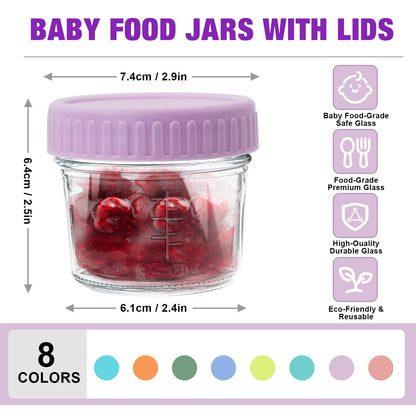 8 Pack Glass Baby Food Storage Containers, 4 oz Baby Food Storage Jars With Lids, Microwave, Dishwasher & Freezer Safe, BPA-Free Baby Food Jars, Suitable for Toddler Foods, Fruit , Purees, Snack