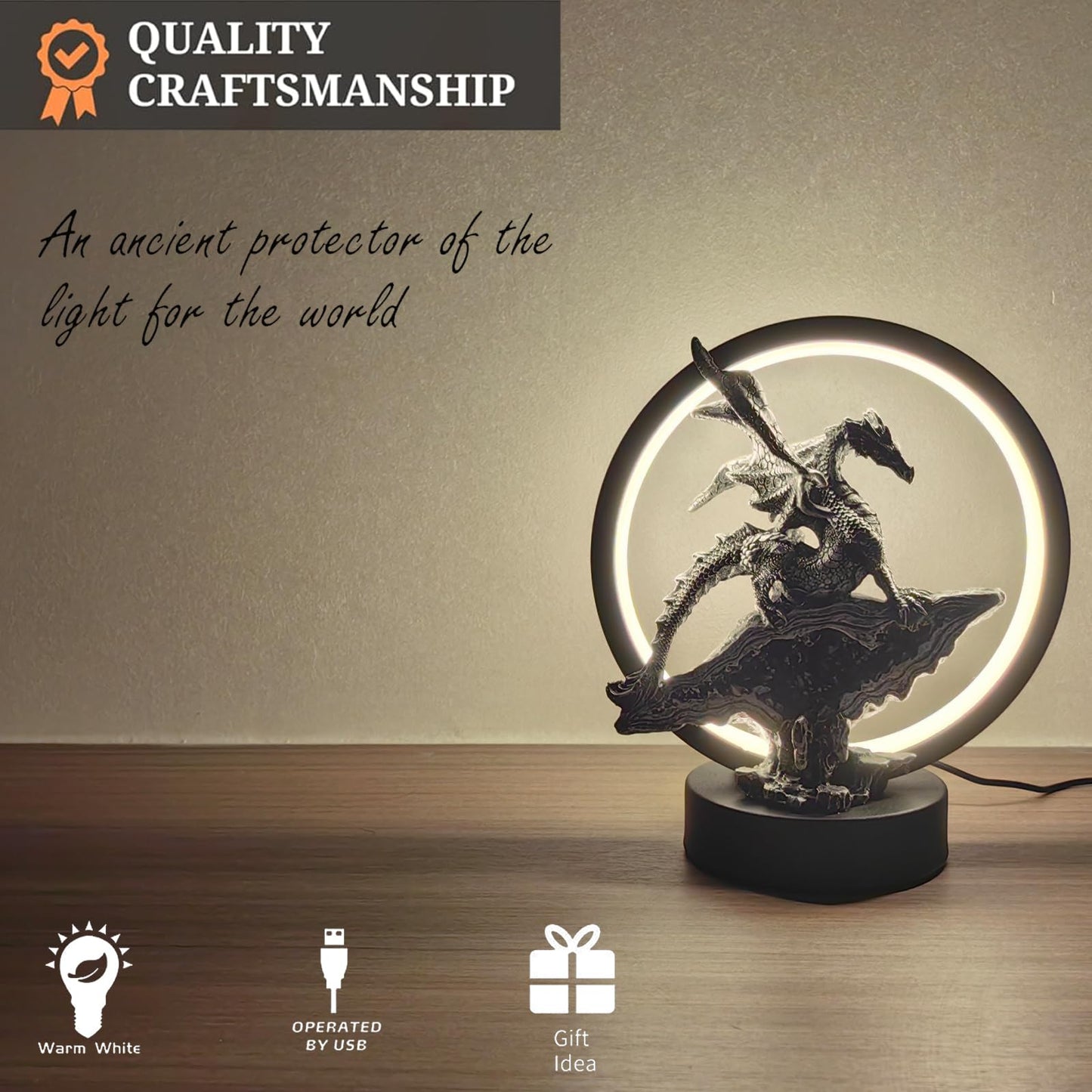 Hmusnwol Dragon Lamp Collectible Decor-Dungeons and Dragons Gifts - 6.15 inch LED Circle Table Lamp for Dragons Lover,Bedroom/Bookshelf/Desk