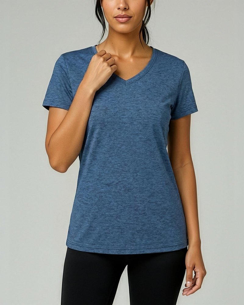 Real Essentials 5 Pack: Women's Dry-Fit Short Sleeve V Neck T Shirt Workout Fitness Yoga Top Tee, Set 8, XL