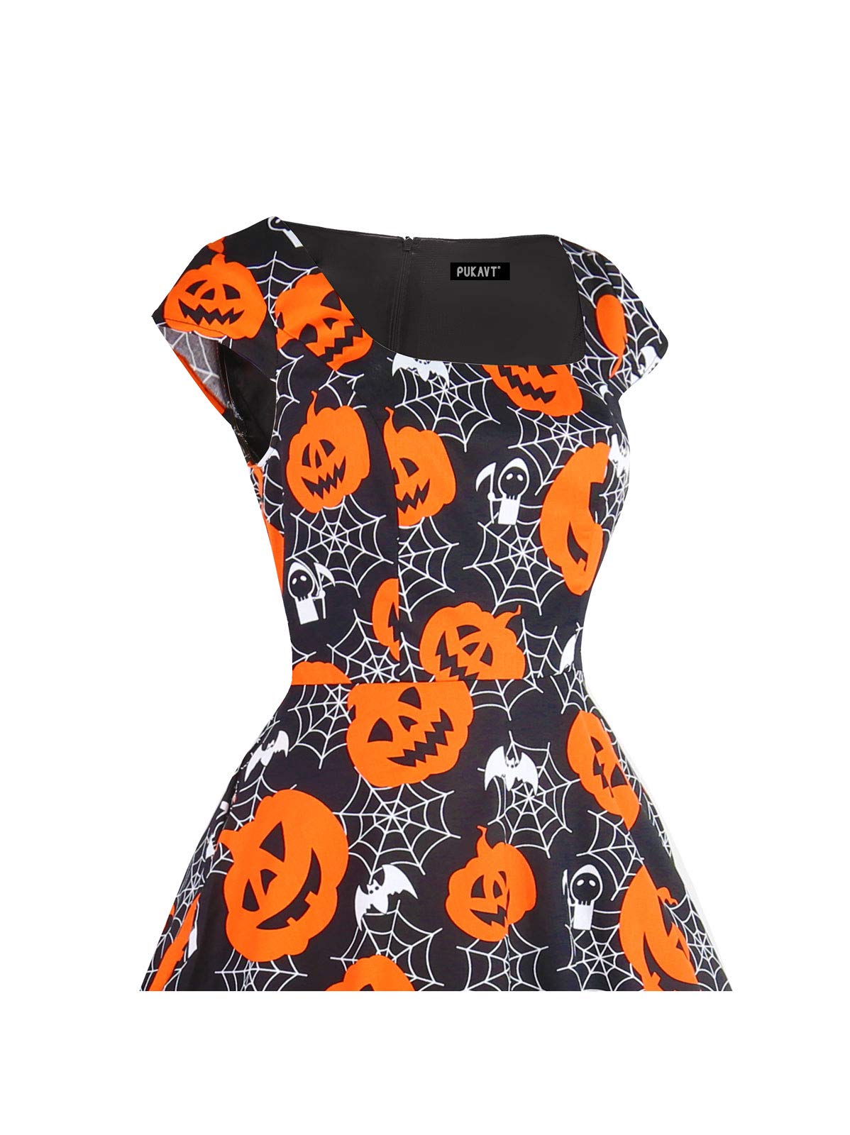 PUKAVT Women's Cocktail Party Dress Cap Sleeve 1950 Retro Swing Dress with Pockets Pumpkin L