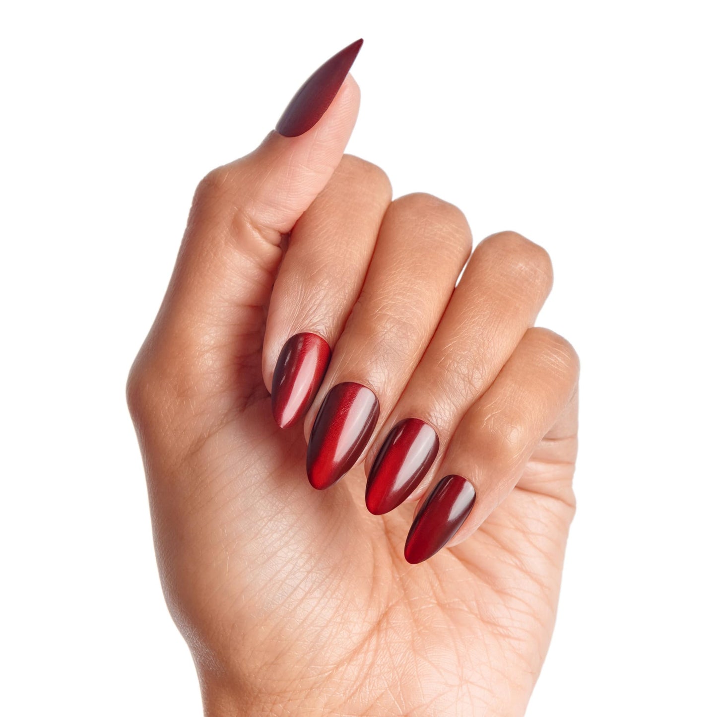 KISS Gel Fantasy Magnetic Press On Nails Almond, Solid Red, Medium Length, 28 Fake Nails, Pink Gel Nail Glue (Net Wt. 2 G / 0.07oz.), Manicure Stick, and Mini Nail File