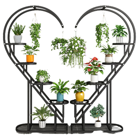 Eiwitany Floor-Standing Wrought Iron Flower Stand Installation Simple Load-Bearing Strong Home Living Room Balcony Heart-Shaped Shelf (Black)
