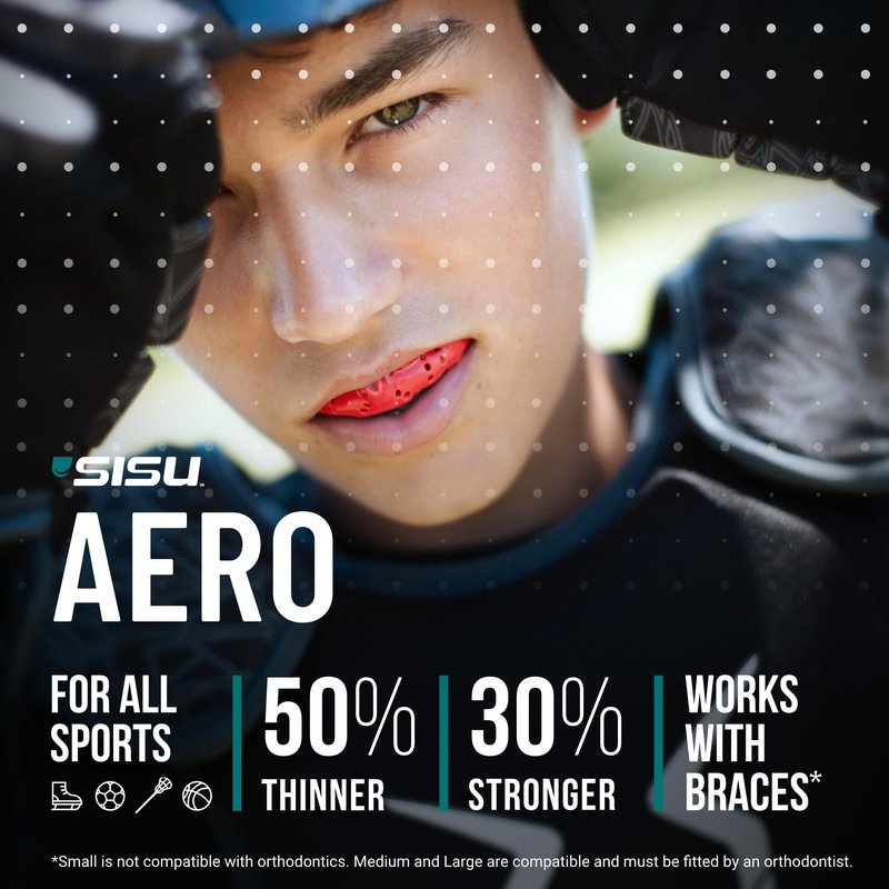 SISU Aero Medium Mouthguard, Snow White - 30% Stronger Protection for Lacrosse, Football, Hockey, Roller Derby, Team Sports - Remoldable Up to 20 Times - Ultra Slim - Works for Braces - Non Toxic