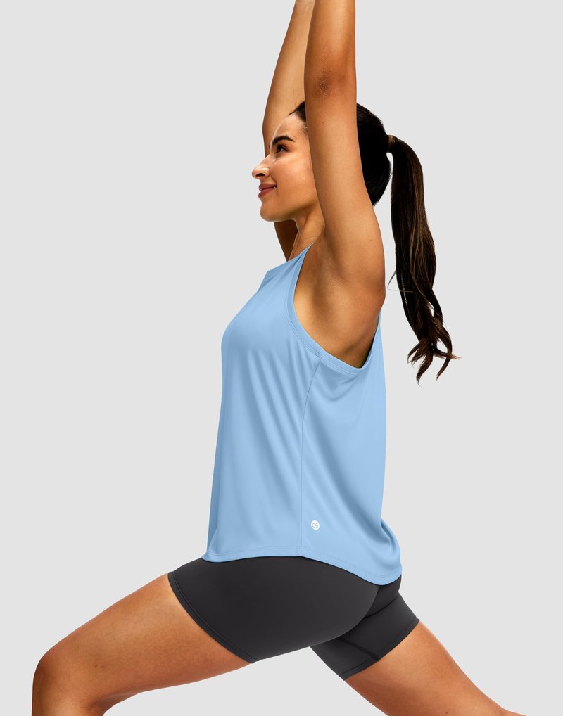 Women's Workout Tops Racerback Athletic Tank Tops Sleeveless Loose Fit Yoga Running Gym Shirts for Women(Haze Blue,M)