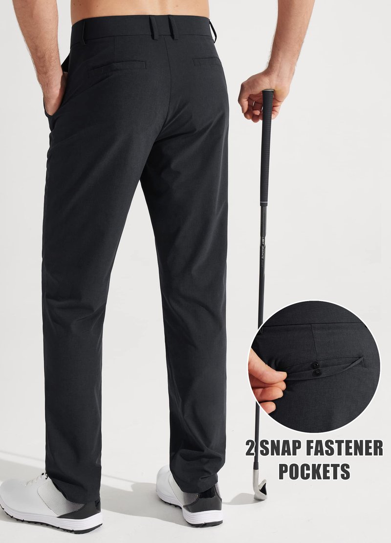 Libin Mens Golf Pants Stretch Work Dress Pants 30" Quick Dry Lightweight Business Casual Pant for Men Comfy Water Resistant, Black, 40W x 30L