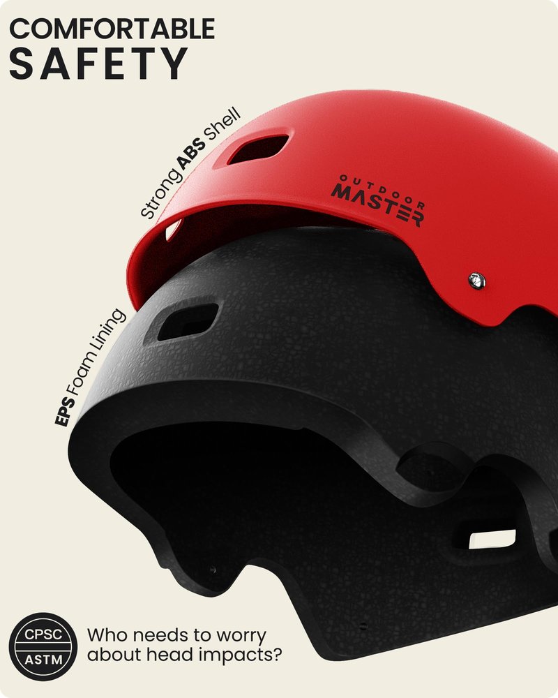 OutdoorMaster Skateboard Cycling Helmet - Two Removable Liners Ventilation Multi-Sport Scooter Roller Skate Inline Skating for Kids, Youth & Adults - S - Red