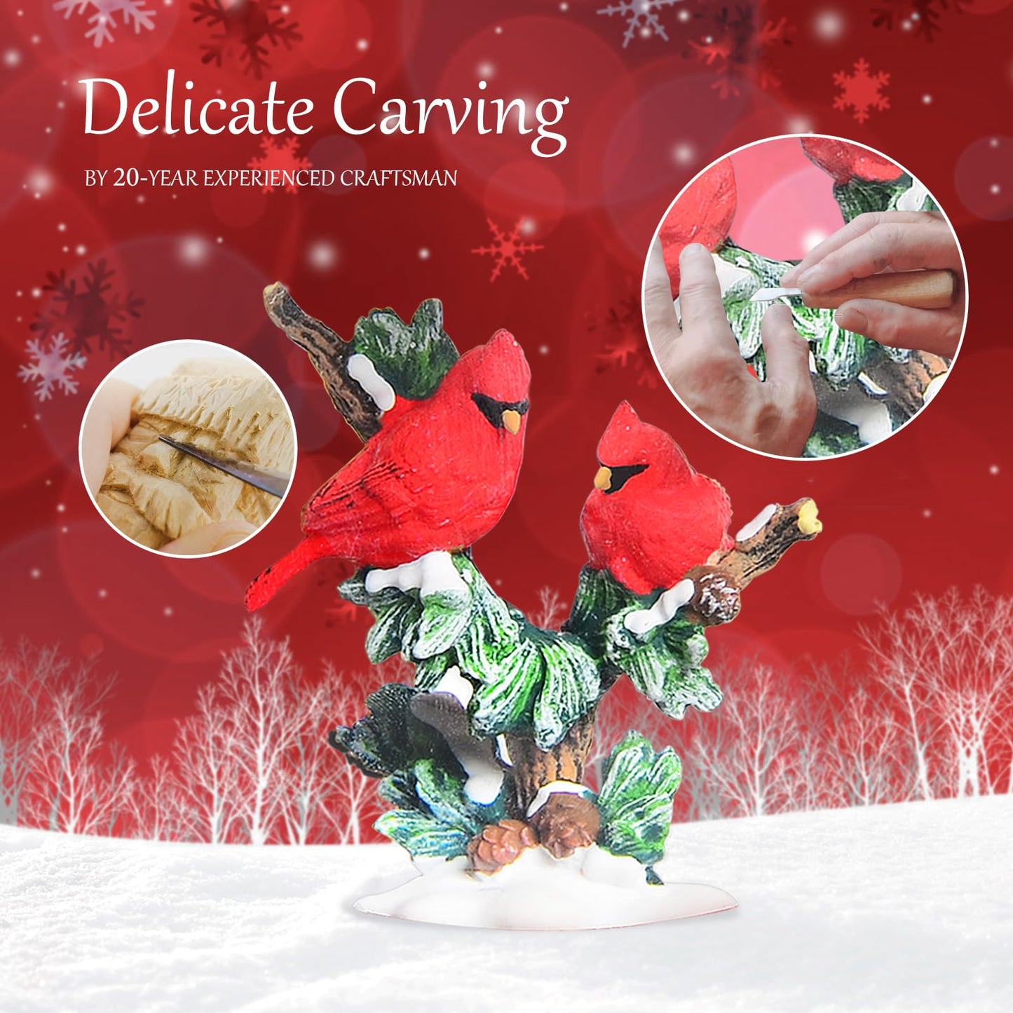 Christmas Snow Globes, Cardinal Christmas Snow Lantern with 8 Songs, 6H Timer Battery & USB Powered Glitter Music Box for Christmas Table Decorations Home Decor