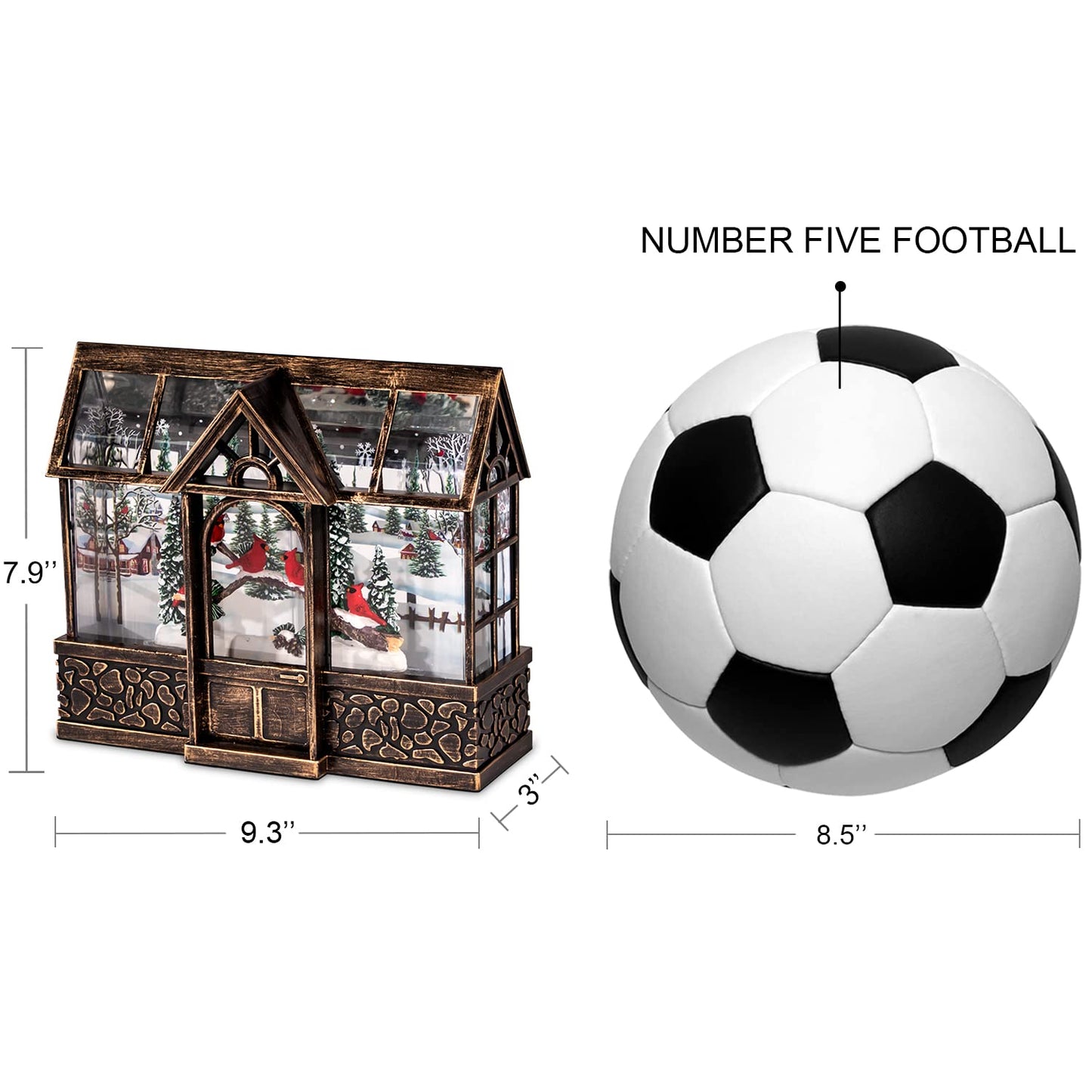 Christmas Lantern Snow Globe, Cardinal Music Box with 8 Songs, 6H Timer Battery Operated & USB Powered Suitable for Christmas Home Decorations Holiday Table Party Decor Gifts