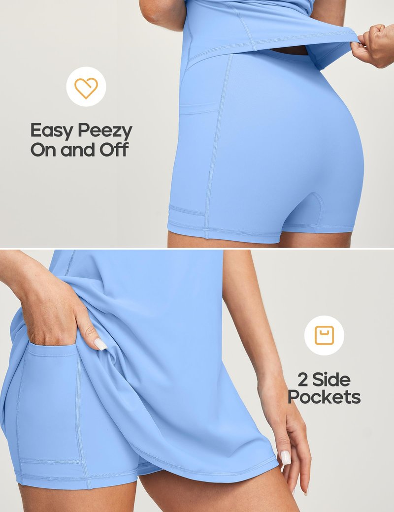 Heathyoga Womens Athletic Dress Easy Peasy Tennis Dress with Shorts Underneath Workout Active Golf Dresses for Women Light Blue XXL