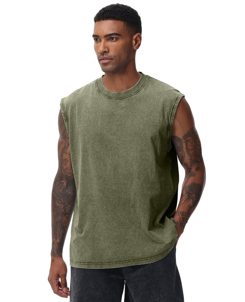 SnowElve 4 Park Mens Workout Tank Tops Sleeveless Tee Shirts Men Muscle Shirt Gym Acid Wash T Shirts Running Beach Loose Fit Tee(AGBUCFBK,S)