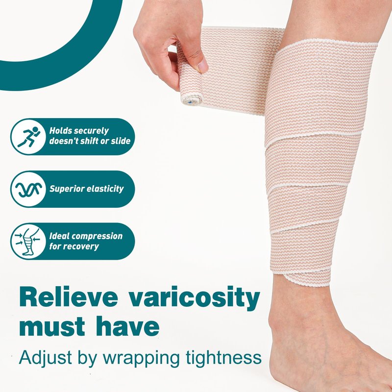 AZEN Premium 2 Pack Elastic Bandage Wrap 4 Inch, Compression Wrap Bandage for Legs, Lymphedema Wraps for Legs, Ankle, Knee, Tummy, Body, Latex-Free