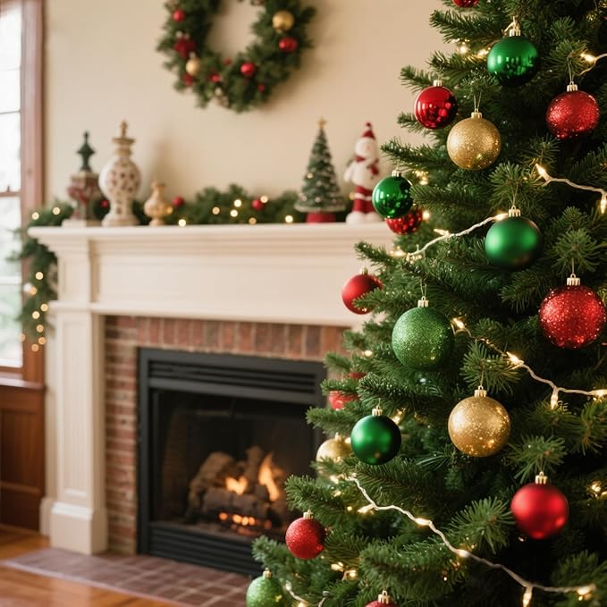 Christmas Tree Decorations Ornament Set, 50ct Red Green and Gold Shatterproof Christmas Ball Ornaments Hanging Xmas Holiday Party Decor(1.57"-2.36")