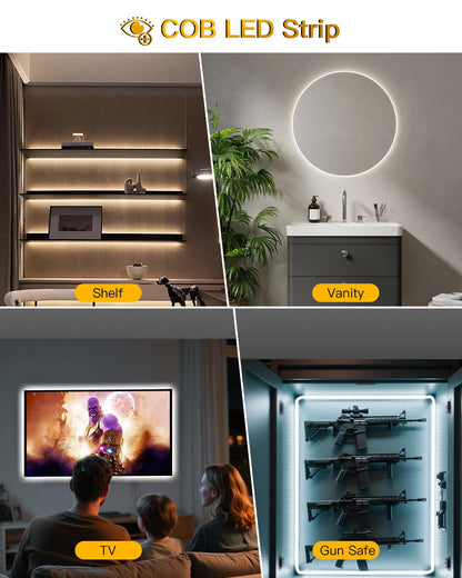 Amagle Under Cabinet Lights, 60 Leds Dimmable Motion Sensor Light Indoor, 2200mAh Rechargeable Battery Closet Lights, 6000K White COB Led Strip Lights for Bedroom, Kitchen, Stair, Shelf, 2 Pack,6.56FT