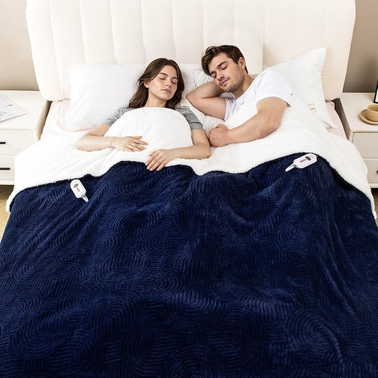 Heated Blanket King Size - 100"x90" Cozy Soft Jacquard Heating Blanket with 4 Heat Levels & 10 Hours Auto-Off, Jacquard Fleece, Overheating Protection, Warm Gifts, Navy