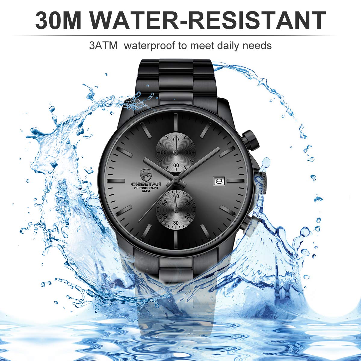 Men's Watches with Casual Waterproof Chronograph Quartz Watch Stainless Steel Metal Auto Date in Colourful Hands, B Grey, B grau, Bracelet
