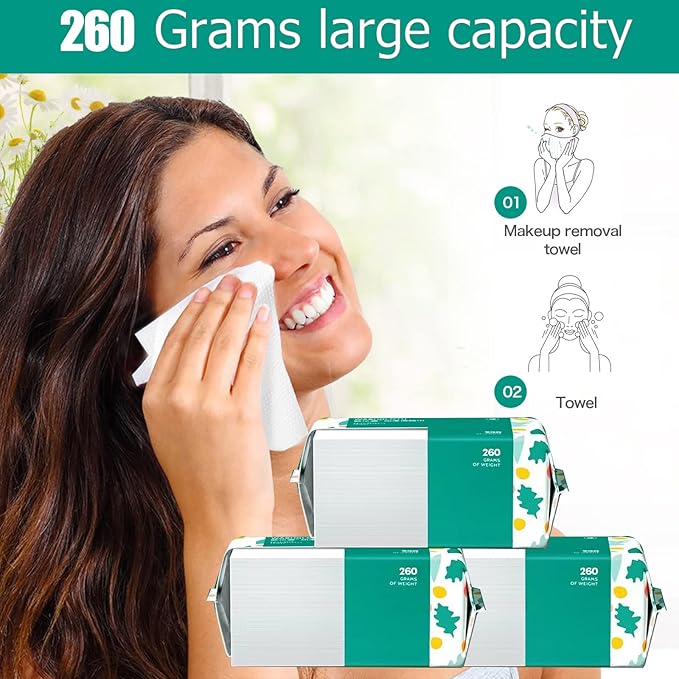 Soft Disposable Face Towel, Cotton Facial Dry Wipes 100 Count, Cotton Dry Wipes