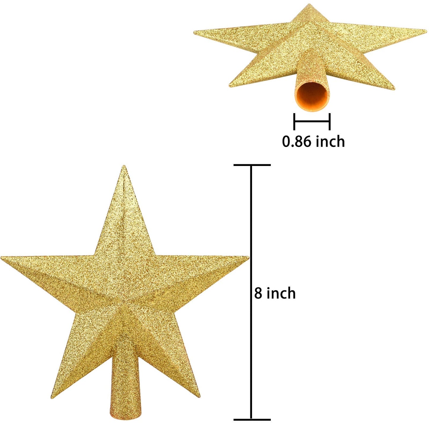 Livder 8 Inches Christmas Tree Top Crown Glitter Star Decoration (Golden)