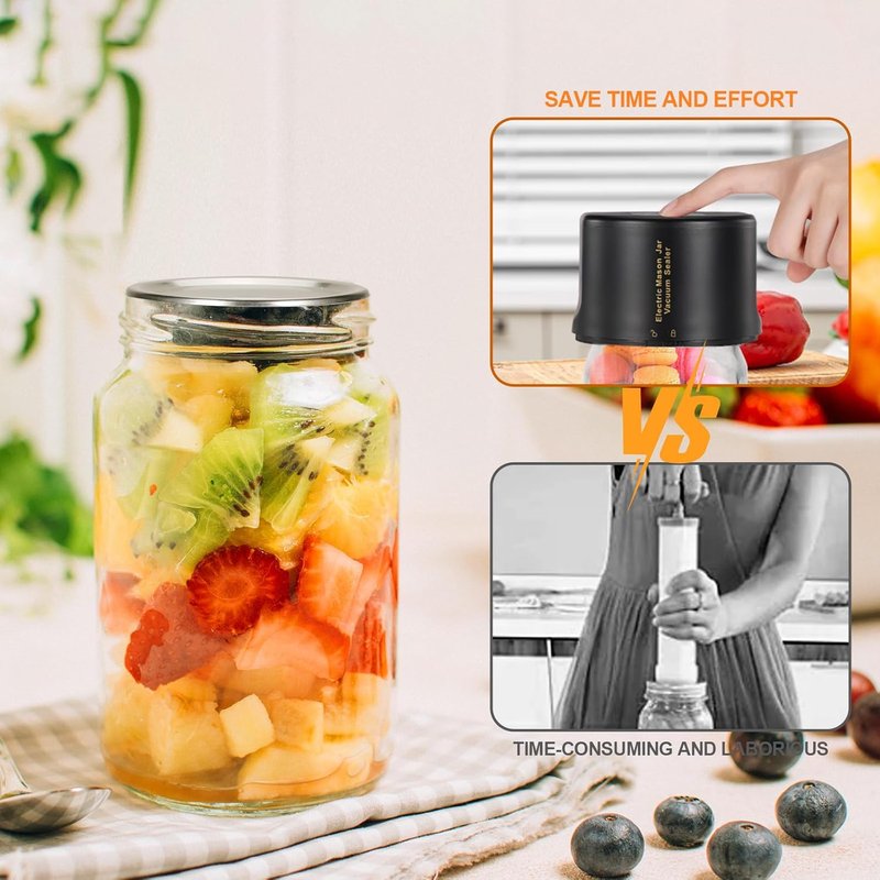 Mason Jar Vacuum Sealer - Electric Kit for Wide & Regular Mouth Canning Jars | Auto-Stop Function, Black