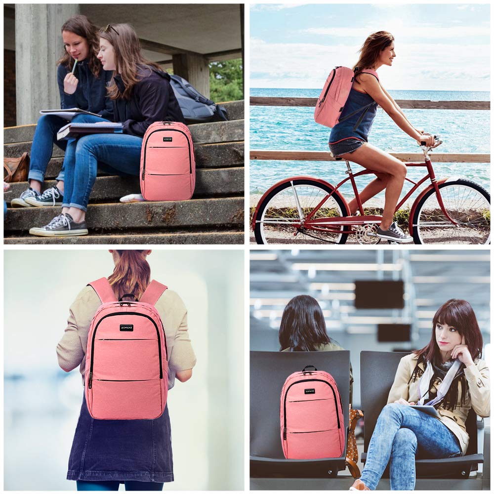 Travel Laptop Backpack Water Resistant Anti-Theft Bag with USB Charging Port and Lock 14/15.6Inch Computer Business Backpacks Gift for Men Women，Casual College School Student Bookbag,A-Coral Pink