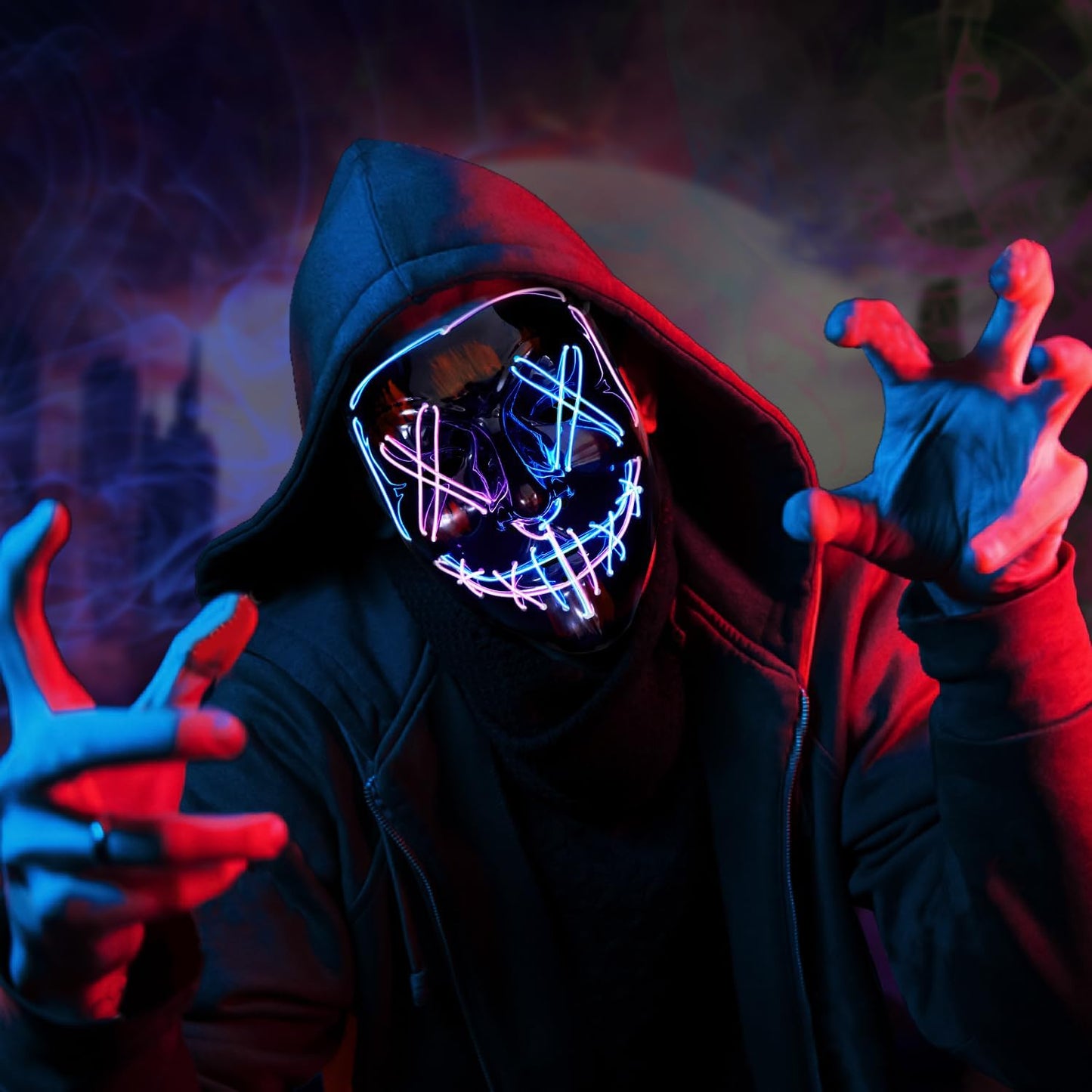 BOMLY Halloween Purge Light Up Scary Mask - LED EL Wire Mask for Festival Party Gifts